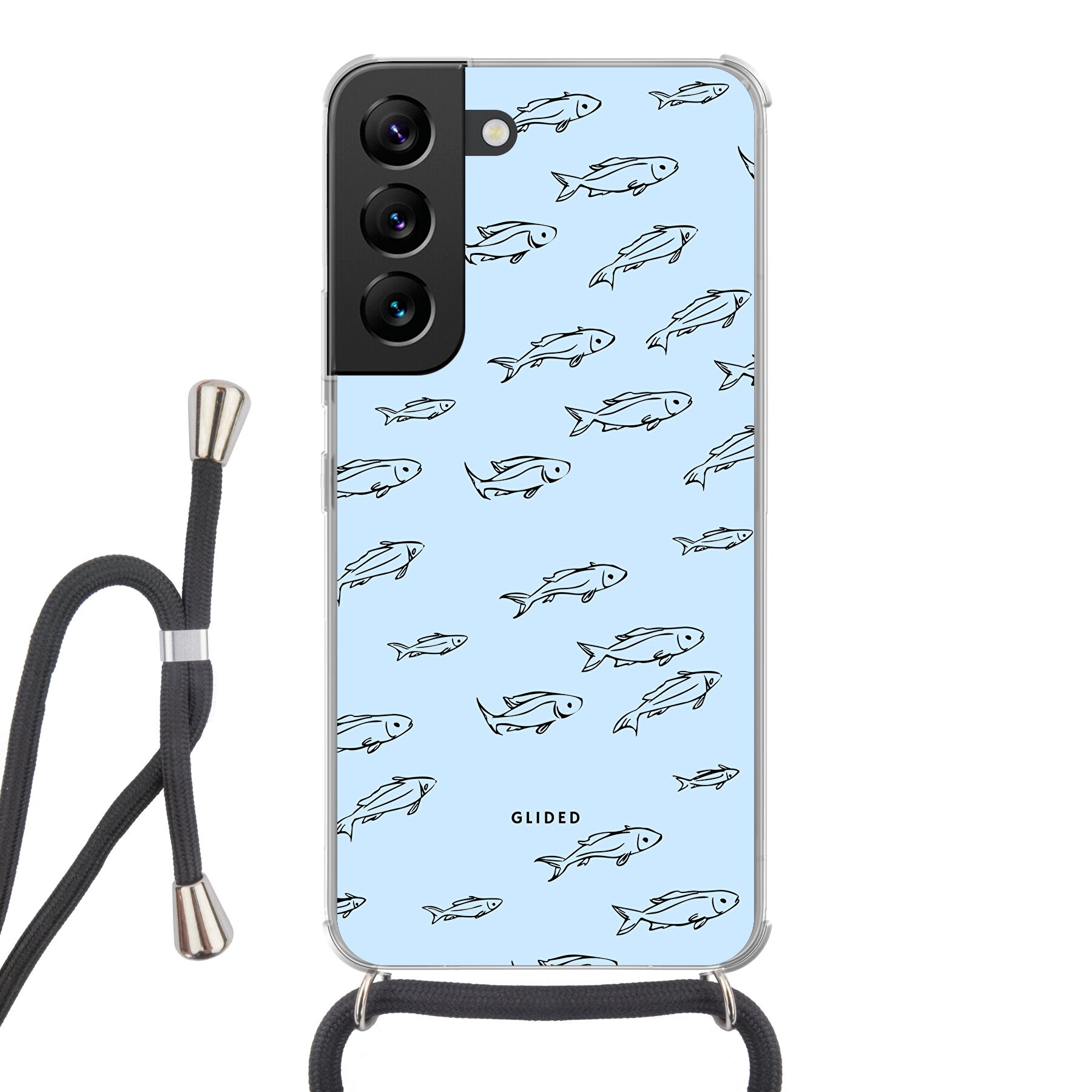 Fishy Handyhülle für Samsung Galaxy S22 mit süßen kleinen Fischen auf einem bunten Hintergrund, bietet Schutz und Stil.